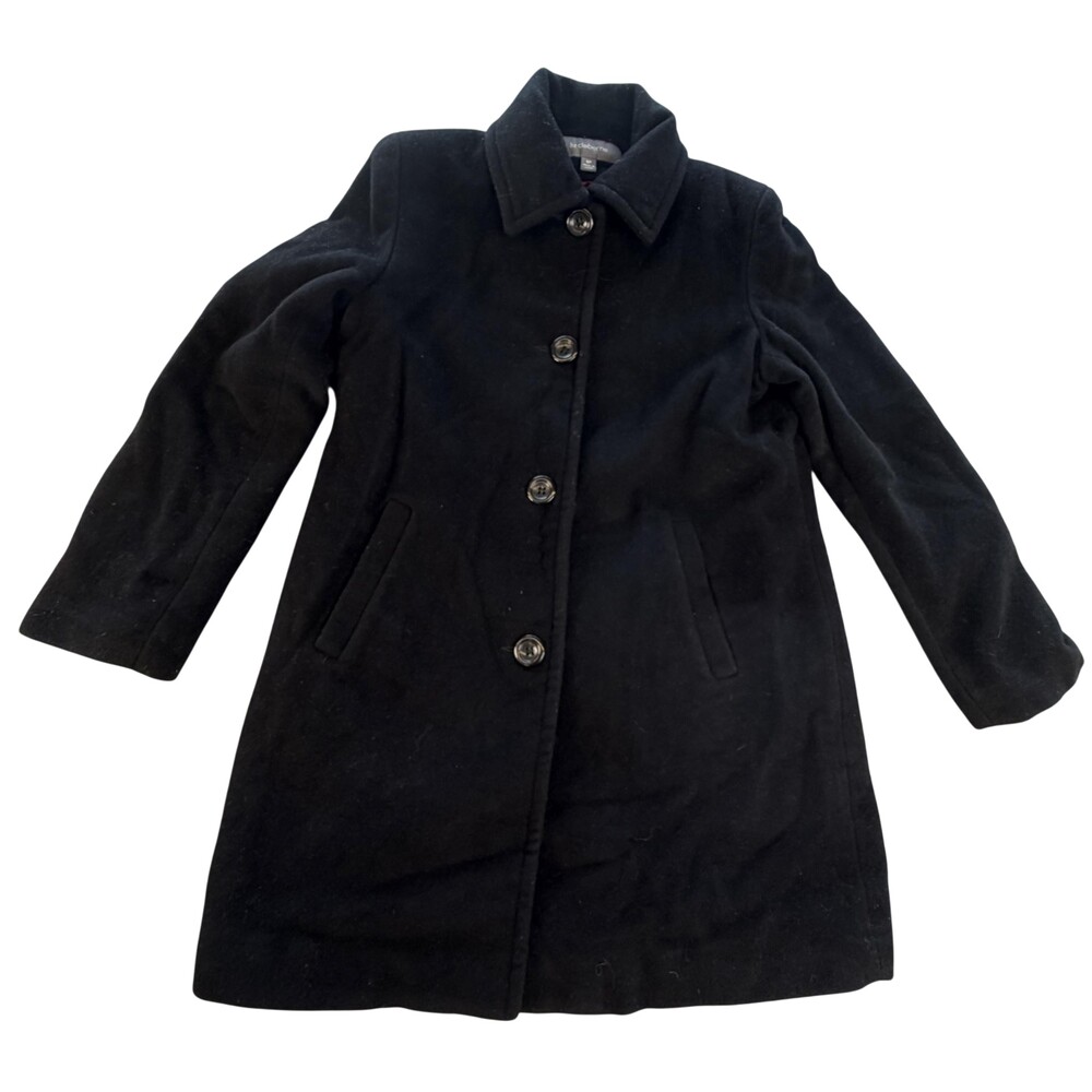 Liz Claiborne Coat Womens 8P Black Wool Mid Length Button Front Lined Overcoat